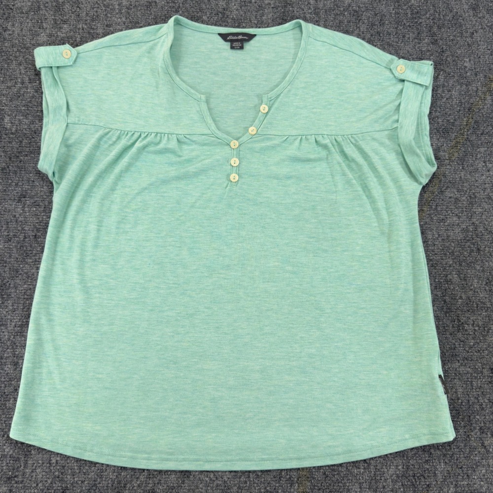 Eddie Bauer Henley Short Sleeve Top Cuffed Dolman Mint Green Size S/P
